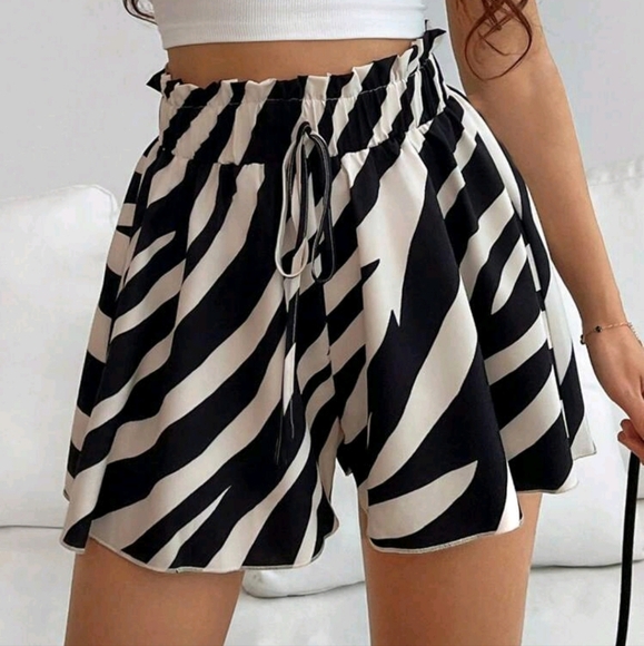 Women's Zebra Print Tie-Waist Shorts With A-Line Loose Fit - Picture 3 of 4